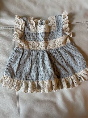 Girls Blue Floral Lace-Trim Peplum Top